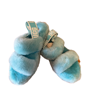 NWT UGG Women's Oh Yeah Slipper Slide Aquatic Blue size 7  lambs fur wool 🐑